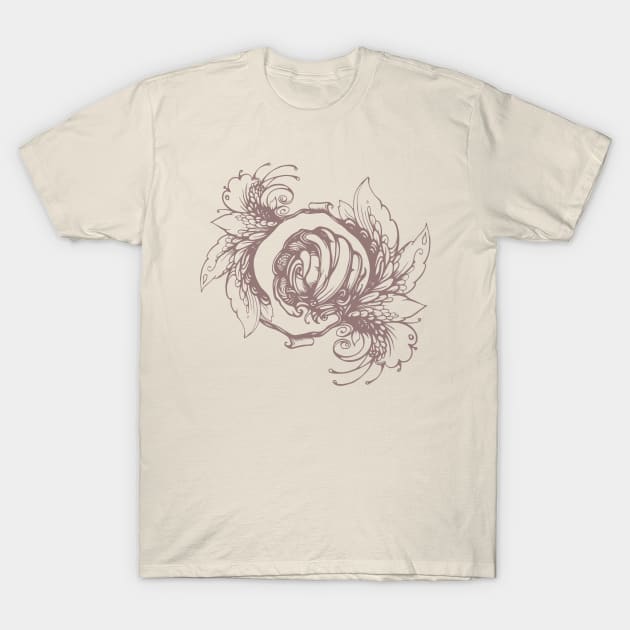 Rose wreath, floral composition in tattoo style T-Shirt by Yulla